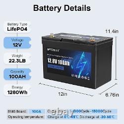 12V 100AH LifePO4 Lithium Battery Deep Cycle for Golf Cart/Solar/Off-grid/RV