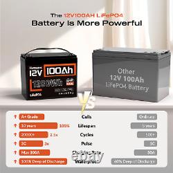 12V 100Ah 1280Wh LiFePO4 Lithium Battery Deep Cycle BMS For RV Marine Golf Carts