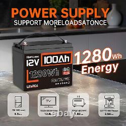 12V 100Ah 1280Wh LiFePO4 Lithium Battery Deep Cycle BMS For RV Marine Golf Carts