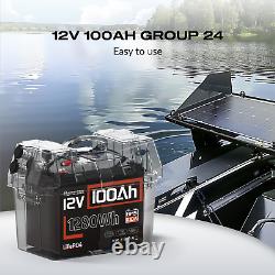 12V 100Ah 1280Wh LiFePO4 Lithium Battery Deep Cycle BMS For RV Marine Golf Carts