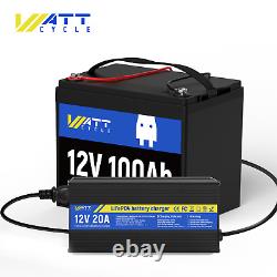 12V 100Ah LiFePO4 Lithium Battery with 20A Charger BMS RV Solar Panel Off-grid