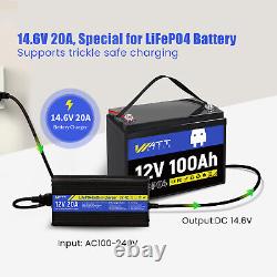 12V 100Ah LiFePO4 Lithium Battery with 20A Charger BMS RV Solar Panel Off-grid