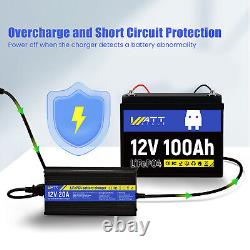 12V 100Ah LiFePO4 Lithium Battery with 20A Charger BMS RV Solar Panel Off-grid