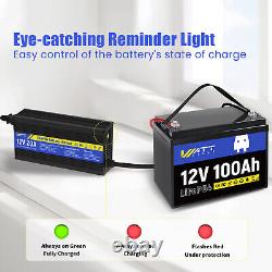 12V 100Ah LiFePO4 Lithium Battery with 20A Charger BMS RV Solar Panel Off-grid