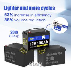 12V 100Ah LiFePO4 Lithium Battery with 20A Charger BMS RV Solar Panel Off-grid