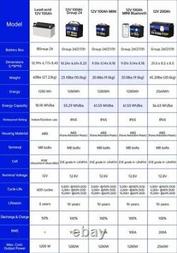 12V 100Ah LiFePO4 Lithium Battery with 20A Charger BMS RV Solar Panel Off-grid