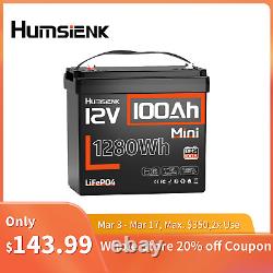 12V 100Ah Mini LiFePO4 Lithium Battery 6000+ Cycles For RV Marine Solar Off-grid