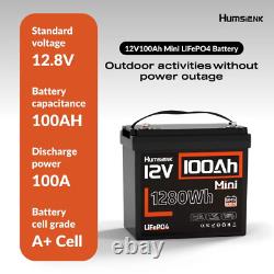 12V 100Ah Mini LiFePO4 Lithium Battery 6000+ Cycles For RV Marine Solar Off-grid