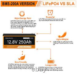 12V 250AH LiFePO4 200A BMS Bluetooth Lithium Battery Low Temp Golf Cart Home