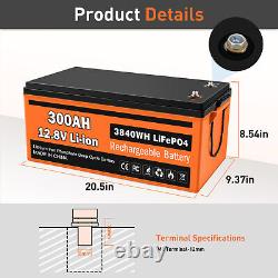 12V 300AH LiFePO4 Deep Cycle Lithium Battery RV Marine Off-Grid Solar Golf Cart