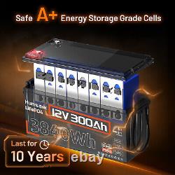 12V 300Ah 3840Wh LiFePO4 Lithium Battery Bluetooth For RV Solar Marine Off-Grid