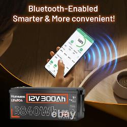 12V 300Ah 3840Wh LiFePO4 Lithium Battery Bluetooth For RV Solar Marine Off-Grid