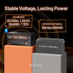 12V 300Ah 3840Wh LiFePO4 Lithium Battery Bluetooth For RV Solar Marine Off-Grid