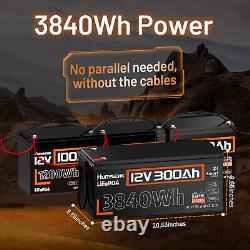 12V 300Ah 3840Wh LiFePO4 Lithium Battery Bluetooth For RV Solar Marine Off-Grid