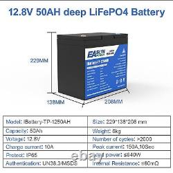12V 50Ah Lithium Battery LiFePO4 Rechargeable 2000+ Deep Cycle BMS Home RV US