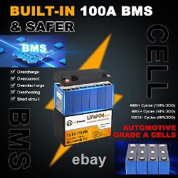 12V Lithium Battery 100A LiFePO4 With BMS for RV Marine Solar Golf Cart System