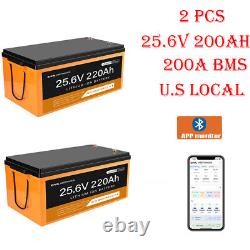 2PCS 24V (25.6V) 220AH Lithium Bluetooth Battery for RV Golf Cart Solar Home VAN