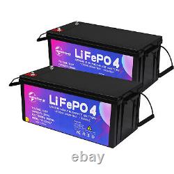 2 Pack 12V LiFePO4 Solar Battery Pack 200Ah 100A BMS for Golf Cart Marine RV