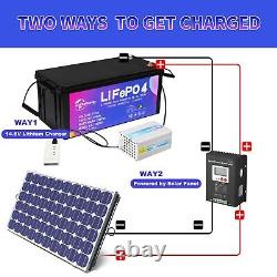 2 Pack 12V LiFePO4 Solar Battery Pack 200Ah 100A BMS for Golf Cart Marine RV