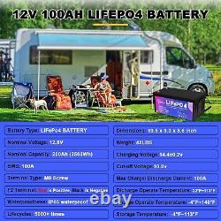 2 Pack 12V LiFePO4 Solar Battery Pack 200Ah 100A BMS for Golf Cart Marine RV