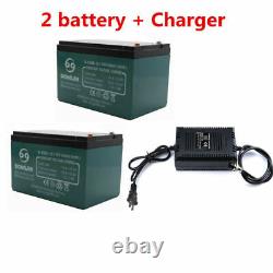 2x 12V 12Ah 6DZM12 Battery 24V Charger for Electric Scooter ATV Golf Cart UTV