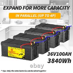 36V100Ah Lithium Golf Cart Battery LiFePO4 200A BMS 15000+Cycle For Solar Camper