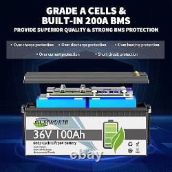 36V 100AH LiFePO4 Lithium Battery Golf Cart 200A BMS Solar 10YearLife Off Grid