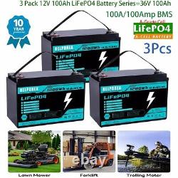 36V 100Ah Golf Cart LiFePO4 Lithium Battery BMS 6000+ Deep Cycle 3Pack 12V 100Ah