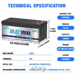 36V 100Ah LiFePO4 Lithium Battery Bluetooth APP 3840Wh for Outboard Motor Marine