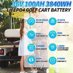 36V 100Ah Lithium Golf Cart Battery 200A BMS 15000+ Cycle LiFePO4 10 Year Life