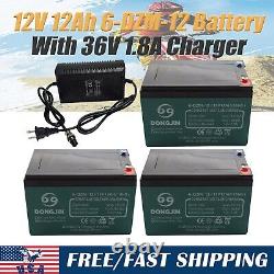 3PCS 12V 12Ah 6-DZM-12 Battery & 36V Charger For ATV E-Bike Go Kart Golf Cart