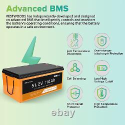 48V 100AH 51.2V 110Ah Lithium Battery, 5632WH, Golf Cart RV Bluetooth Battery