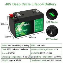 48V 100AH LiFePO4 Battery Pack With 16S 100A BMS Battery For RV Boat Golf Cart