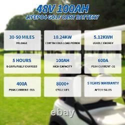 48V 100Ah Golf Cart Lithium LiFePO4 Battery Club Car 200A BMS 15000+ Deep Cycle