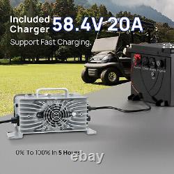 48V 100Ah LiFePO4 Golf Cart Battery 20A Charger Bluetooth Monitor Metal Case
