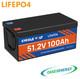 48v 100ah Lifepo4 Lithium Battery 100a Bms For Golf Cart Ev Rv 10 Year Warranty