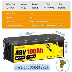 48V 100Ah LiFePO4 Lithium Battery 200A BMS for Golf cart RV EV 10 Year Life Span