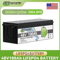 48V 100Ah Lifepo4 Lithium Battery 200A BMS Boat Golf Cart Solar VAN RV EV Camper