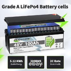48V 100Ah Lifepo4 Lithium Battery 200A BMS Boat Golf Cart Solar VAN RV EV Camper