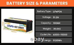 48V 100Ah Lithium Battery Golf cart LiFePO4 100A BMS 15000+ Deep Cycle Solar