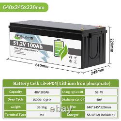 48V 100Ah Lithium Battery LiFePO4 200A BMS Deep Cycle Off-grid Solar System Home