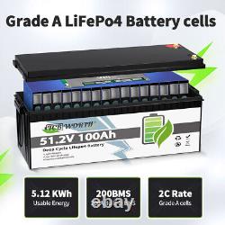 48V 100Ah Lithium Battery LiFePO4 200A BMS Deep Cycle Off-grid Solar System Home