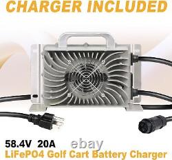 48V 100Ah Lithium Golf Cart Battery, Built 200A BMS 15000+ Cycles 20A Charger