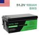 48v 100ah Lithium Lifepo4 Battery 51.2v Deep Cycles Rv Sloar Golf Carts Bms