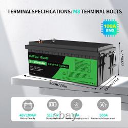 48V 100Ah Lithium LiFePO4 Battery 51.2V Deep Cycles RV Sloar Golf Carts BMS