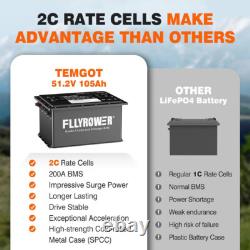 48V 105Ah Golf Cart Battery LiFePO4 Lithium Battery Charger Monitor Set 200A BMS