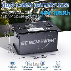 48V 105Ah Golf Cart LiFePO4 Lithium Battery Club Car 200A BMS 15000+ Deep Cycles