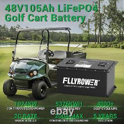 48V 105Ah LiFePO4 Lithium Golf Cart Battery Built-in 200A BMS 15000+Deep Cycles