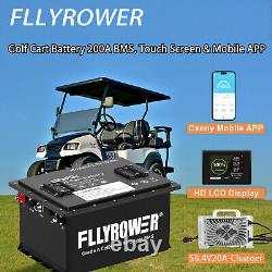 48V 105Ah Lithium Golf Cart Battery 200A BMS 16000+ Deep Cycles 20A Charger