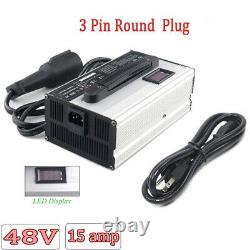 48V 15 AMP For Club Car Golf Cart Round 3 Pin Plug Battery Charger LED Display